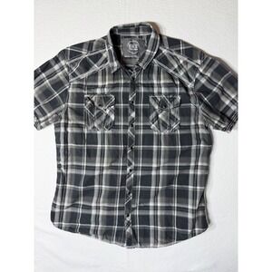 BKE Mens Athletic Fit‎ Plaid Short Sleeve Button Up Shirt XL Black Gray White